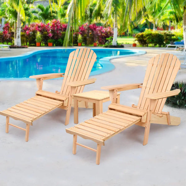 Gardeon adirondack chair and table set by the pool - natural color