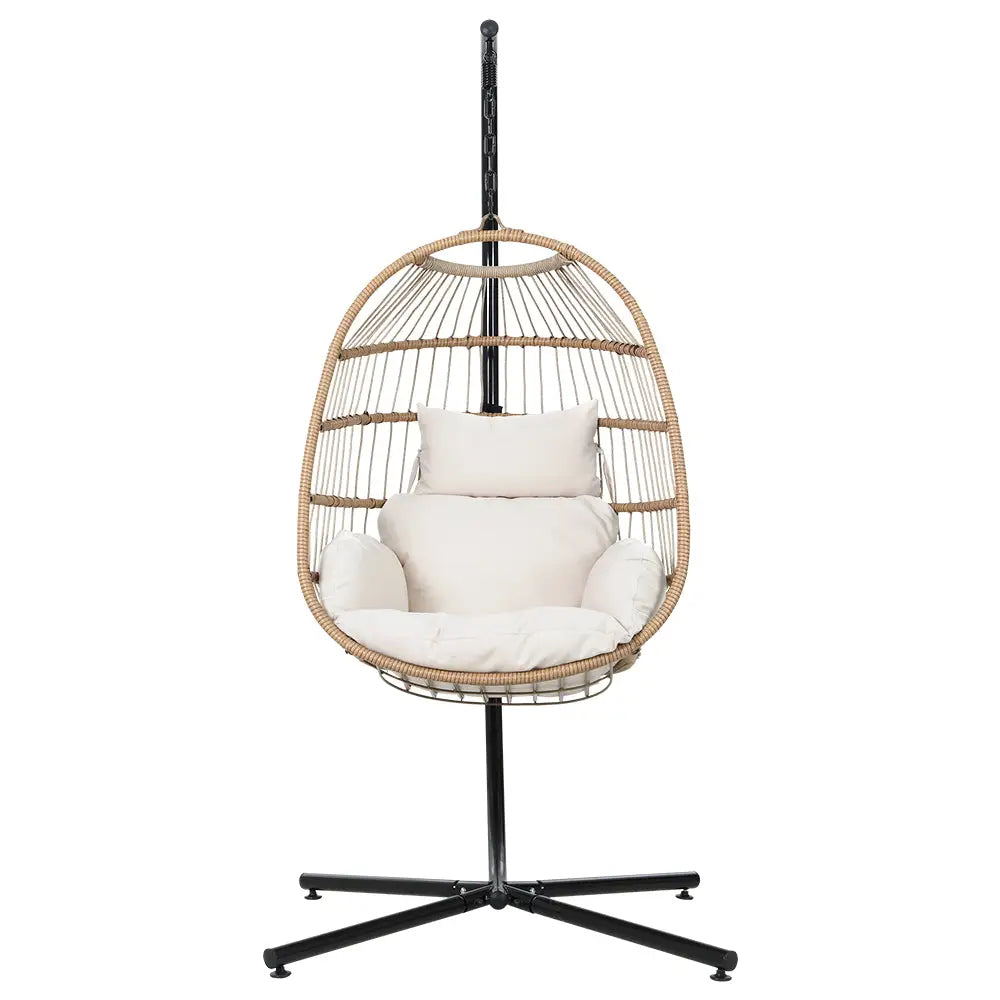 Gardeon foldable wicker swing egg chair with steel stand - perfect resin wicker hanging chair