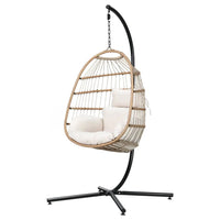 Gardeon foldable resin wicker swing egg chair with white cushion