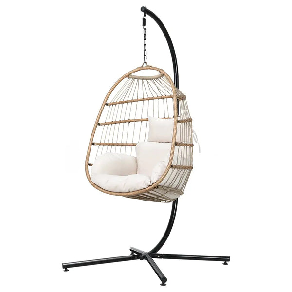 Gardeon foldable resin wicker swing egg chair with white cushion