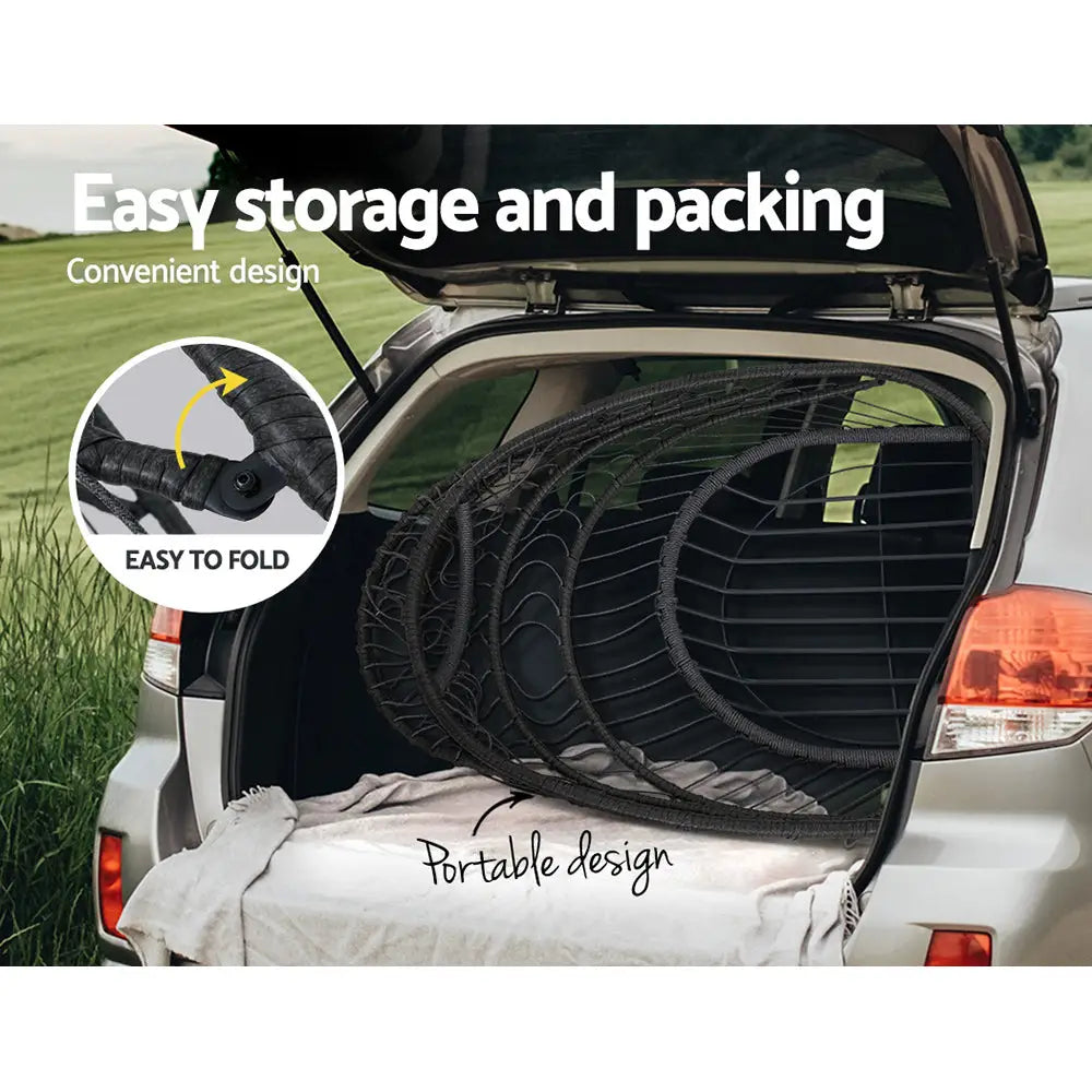 Gardeon foldable wicker swing egg chair with steel stand - resin wicker trunk box with fan inside