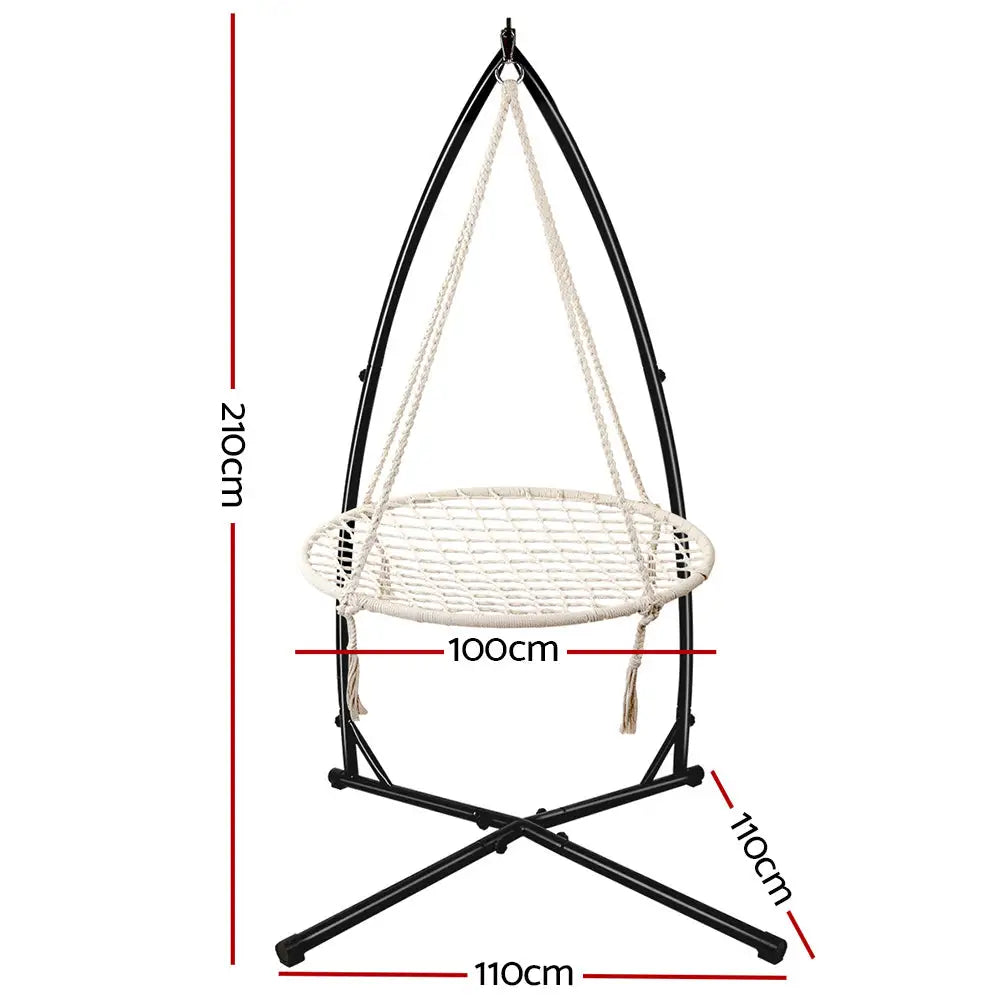 Gardeon hammock chair nest web outdoor swing with steel stand - cream