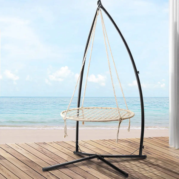 Gardeon hammock chair swing with steel stand on beach - cream