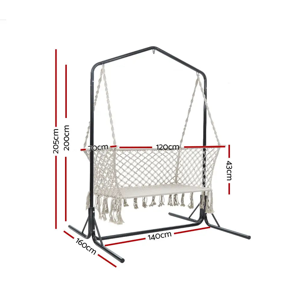Gardeon hammock chair with stand macrame outdoor 2 seater - cream hammock chair on stand