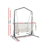 Gardeon hammock chair with stand macrame outdoor 2 seater - cream hammock chair on stand