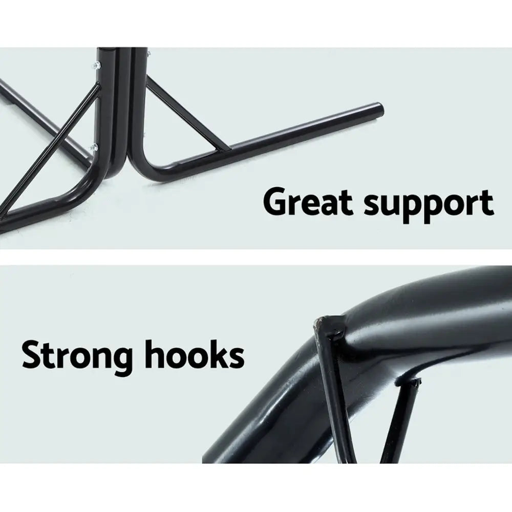 Black plastic chairs with great support in gardeon hammock chair steel stand 2 person double outdoor heavy duty 200kg
