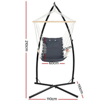 Gardeon hammock chair with steel stand and armrest - grey, featuring white and black design with timber rail stand