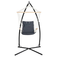 Gardeon hammock chair with steel stand and armrest - grey on timber rail stand