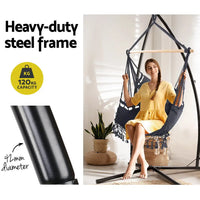 Gardeon hammock chair with steel stand and cotton blend fabric, black frame