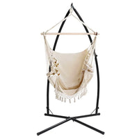 Gardeon hammock chair with tassels and steel stand featuring cotton blend fabric