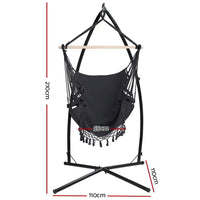 Gardeon hammock chair with black cotton blend fabric and timber stand