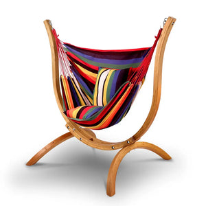 Gardeon timber hammock chair with wooden stand - rainbow swaying gently amidst lazy sunday