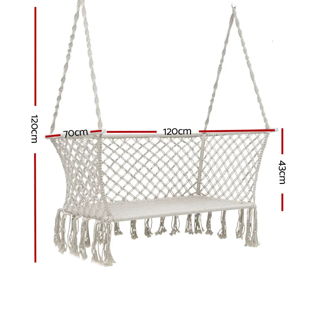Gardeon handmade woven hammock chair 2 seater - cream, sturdy white hanging chair with cushion