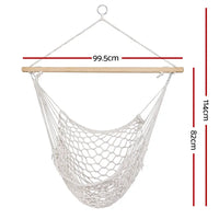 Gardeon crocheted hammock chair - cream in white with wooden handle and rope