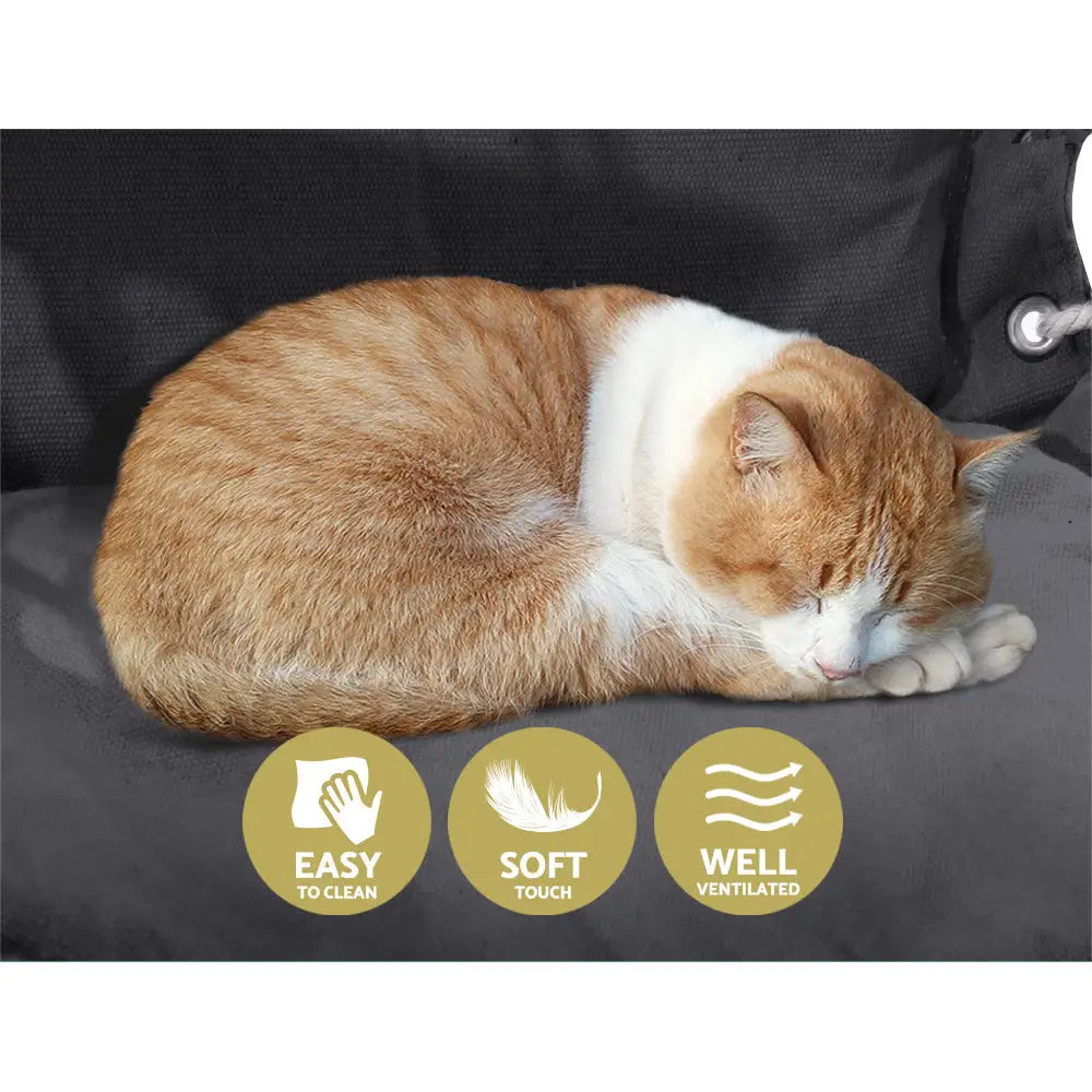 Orange and white cat sleeping on a black chair - gardeon hanging hammock chair with armrests