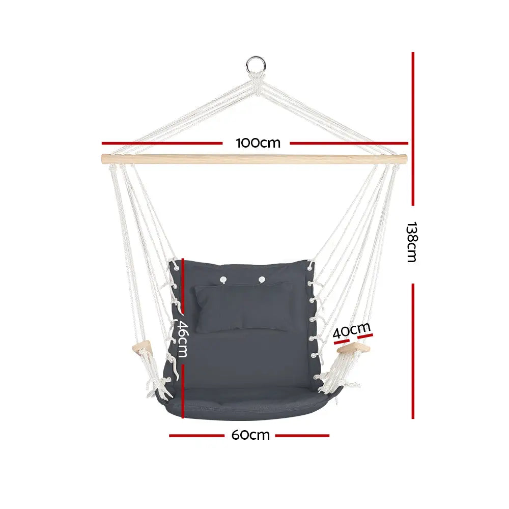 Gardeon hanging hammock chair with armrests - displaying dimensions