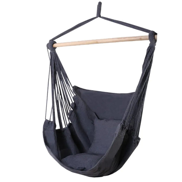 Gardeon hanging hammock chair with timber rail and polyester cotton cushion