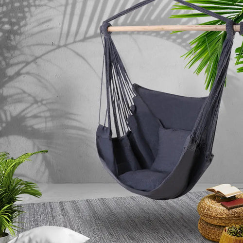 Gardeon hanging hammock chair with cushion on timber rail