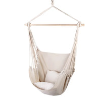 Gardeon hanging hammock chair with cushion, white timber rail & polyester cotton fabric