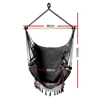 Gardeon hanging hammock chair with tassels - close-up with timber rail measurements