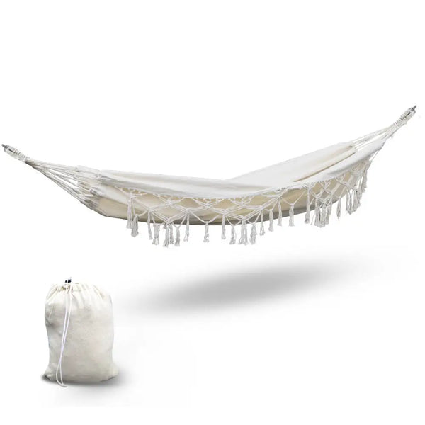 Gardeon cream tassel hammock bed with carry bag