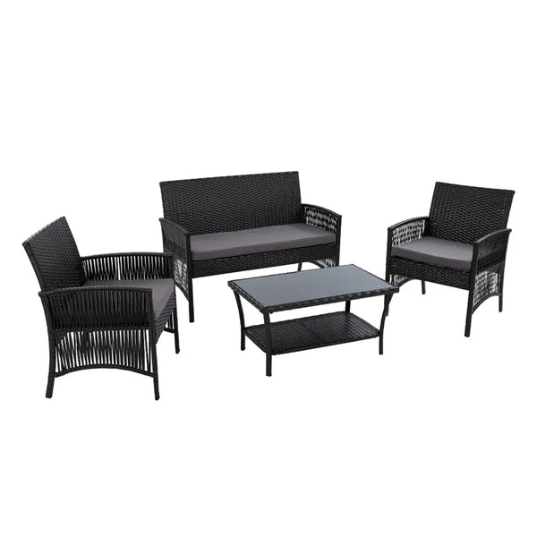 Black wicker patio furniture set from gardeon harp with tempered glass