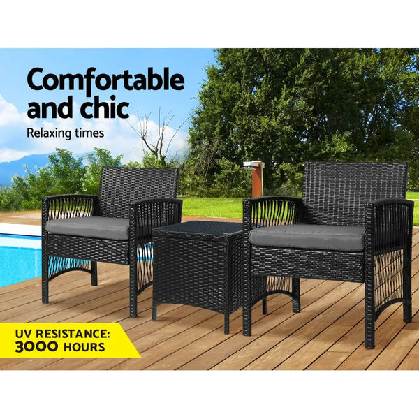 Gardeon 3-pc outdoor patio furniture set with cushions and tempered glass table