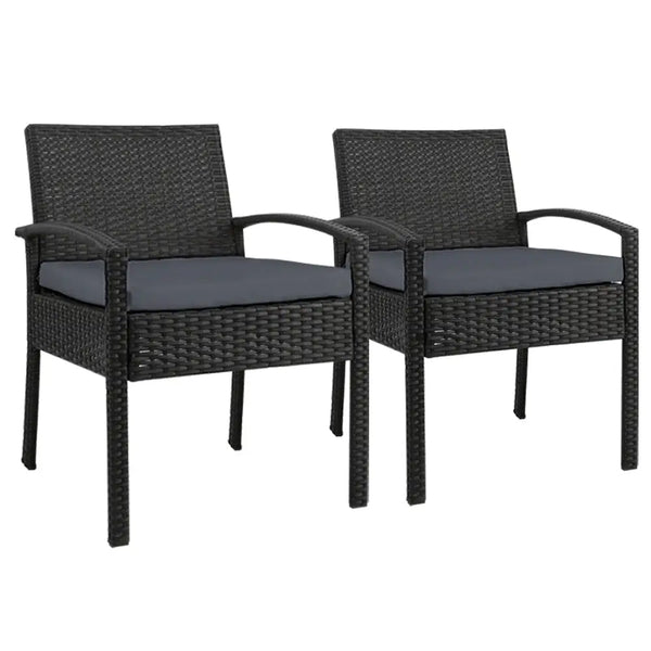 Gardeon felix outdoor dining chairs rattan with cushions x 2 - weather-resistant pe wicker