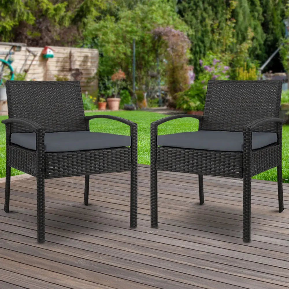 Gardeon felix outdoor dining chairs with cushions, 2-piece weather-resistant pe wicker set