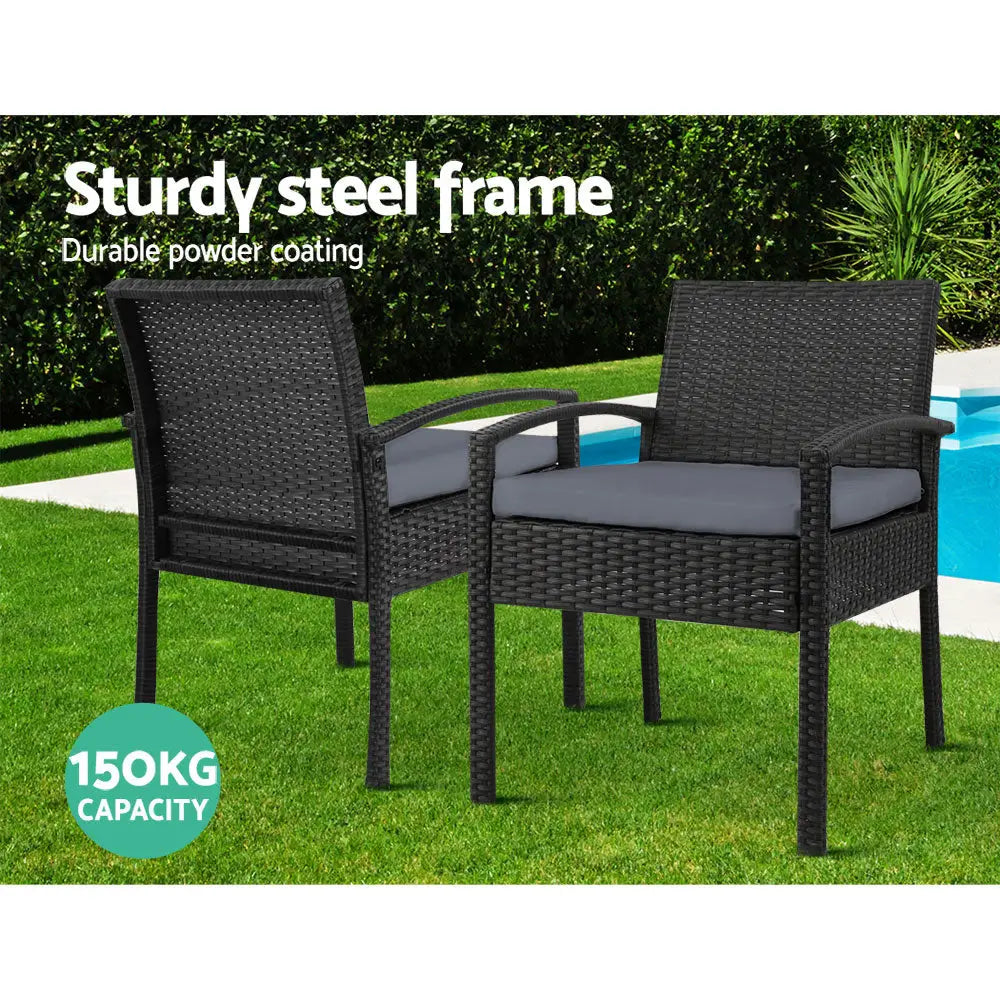 Gardeon felix outdoor dining chairs rattan with cushions x 2 - weather-resistant pe wicker furniture set