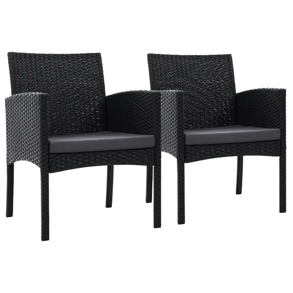 Gardeon ezra outdoor dining chairs rattan with cushions set in black