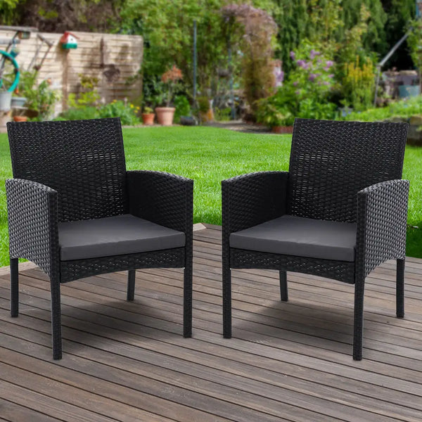 Gardeon ezra outdoor dining chairs rattan with cushions x 2 xl - 2pcs outdoor patio furniture set wickers ratgroten