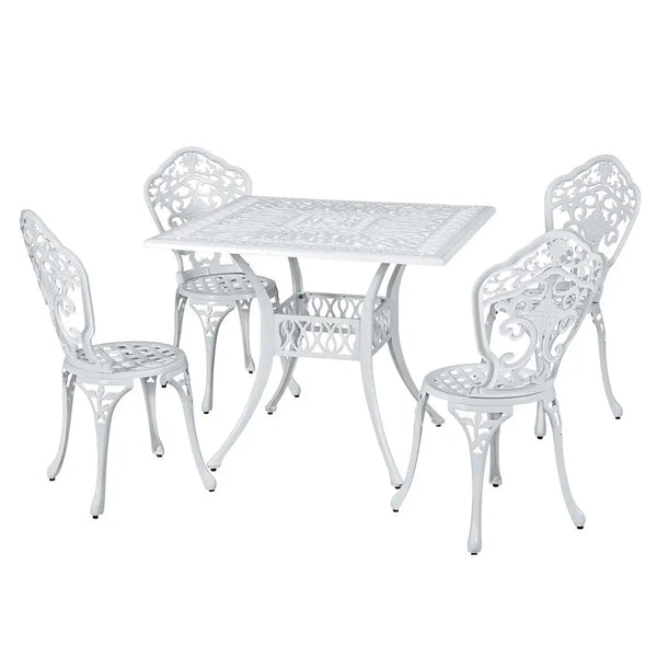 Gardeon outdoor dining set with white patio table and chairs