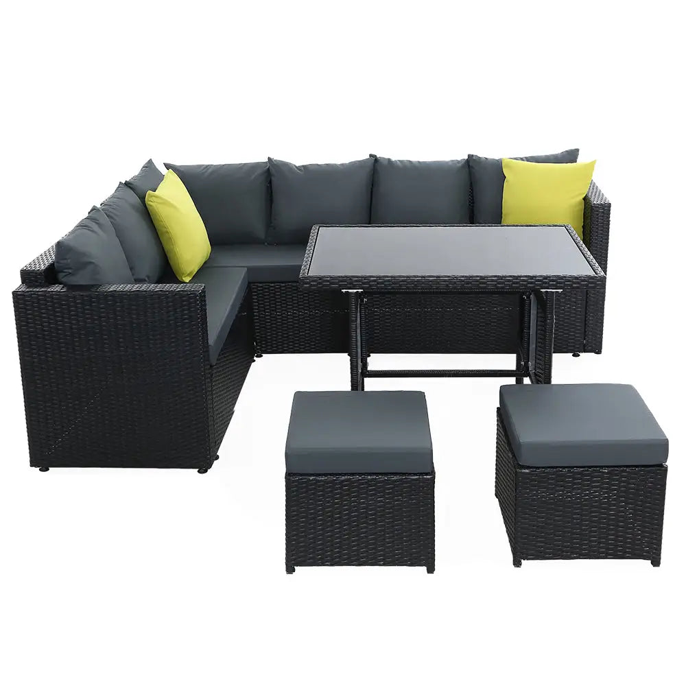 Gardeon outdoor dining set all weather wicker lounge with ottomans