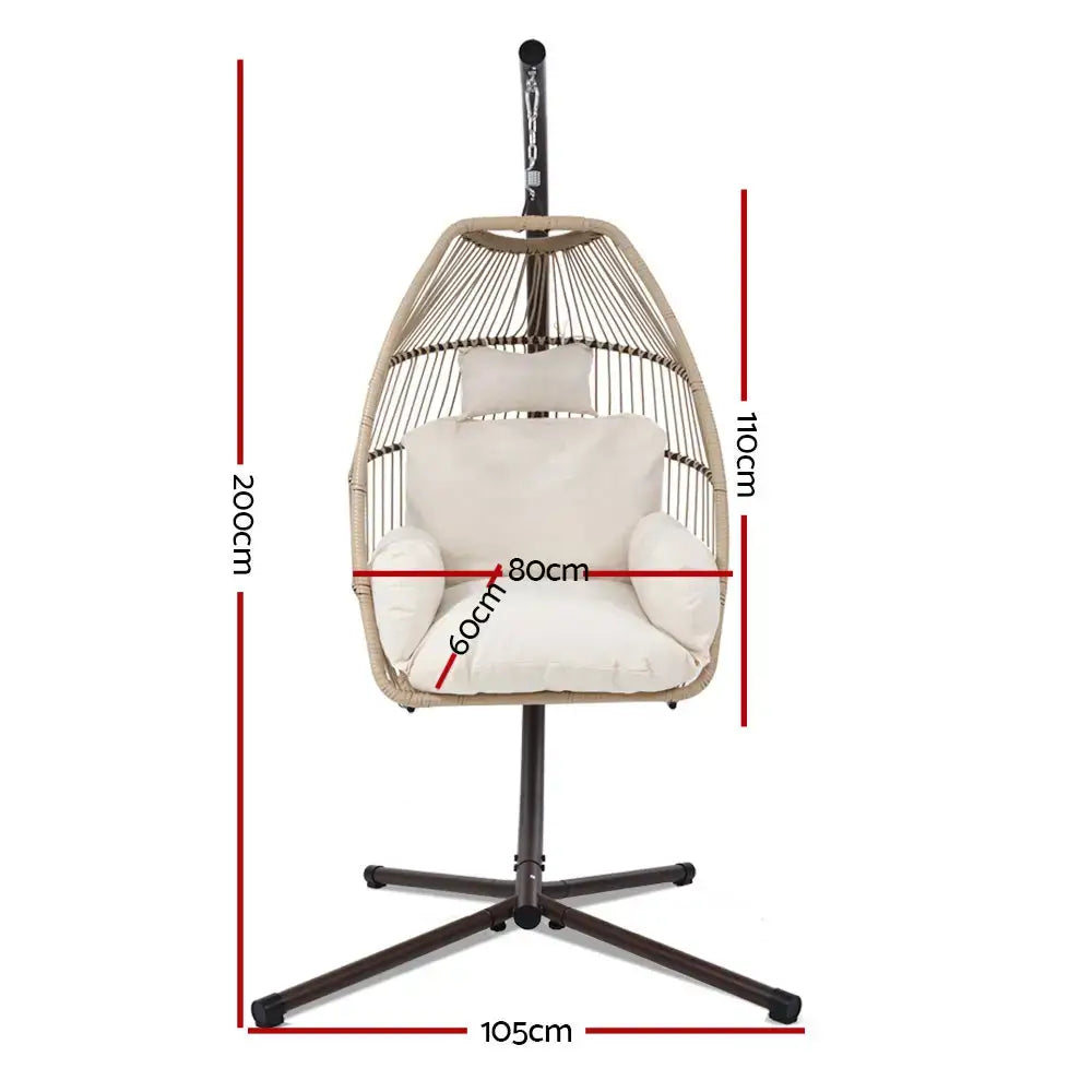 Gardeon hanging pod chair dimensions displayed on product image