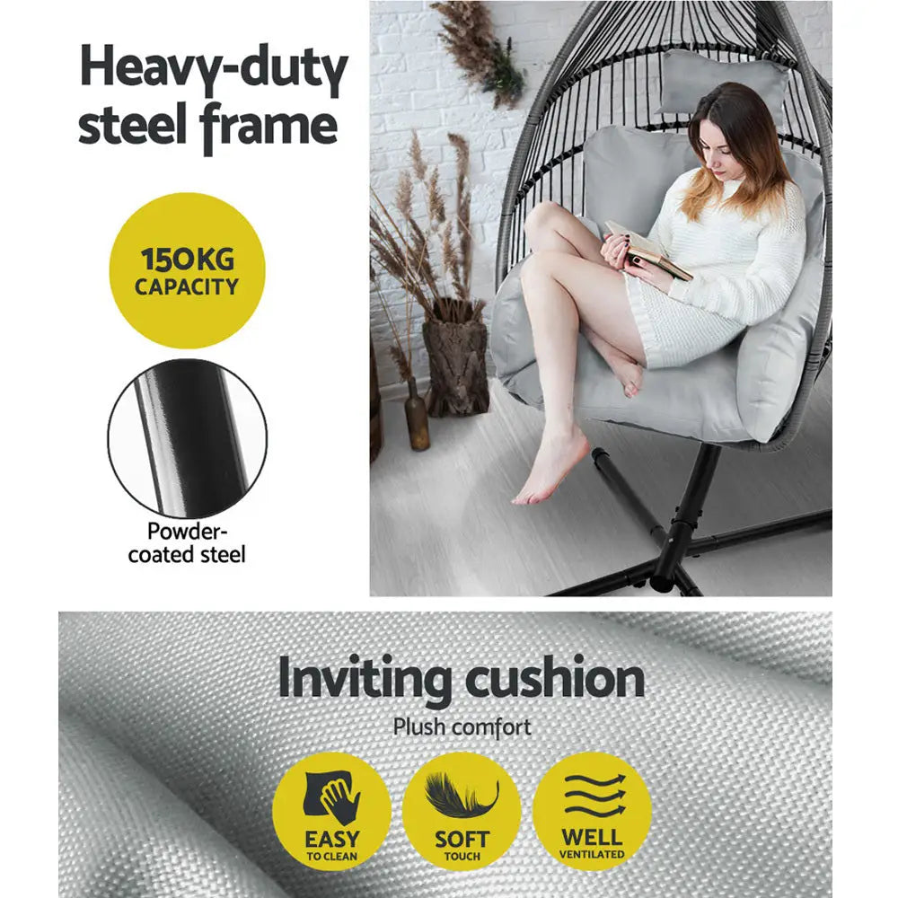 Gardeon outdoor egg swing chair with stand wicker and logo display