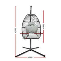 Gardeon hanging pod chair with stand - outdoor wicker swing furniture dimensions