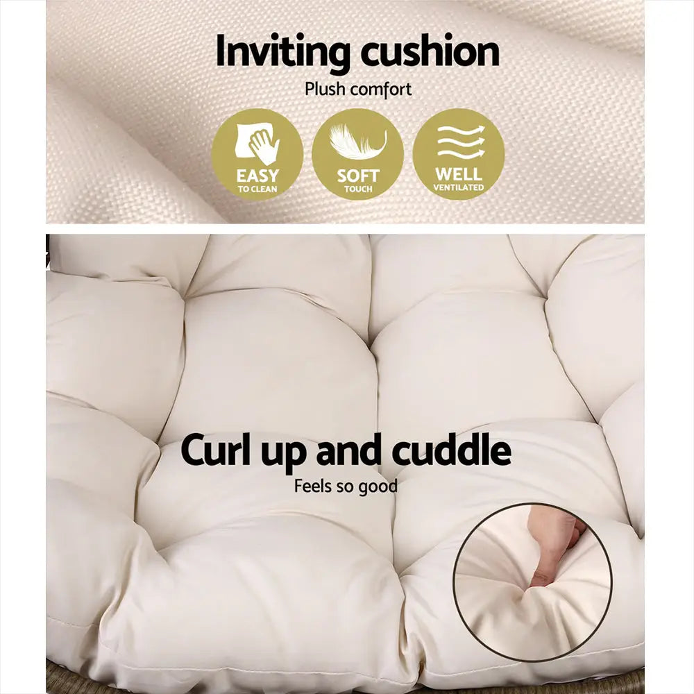 Hand-woven uv-resistant wicker foot pillow on gardeon outdoor egg swing chair