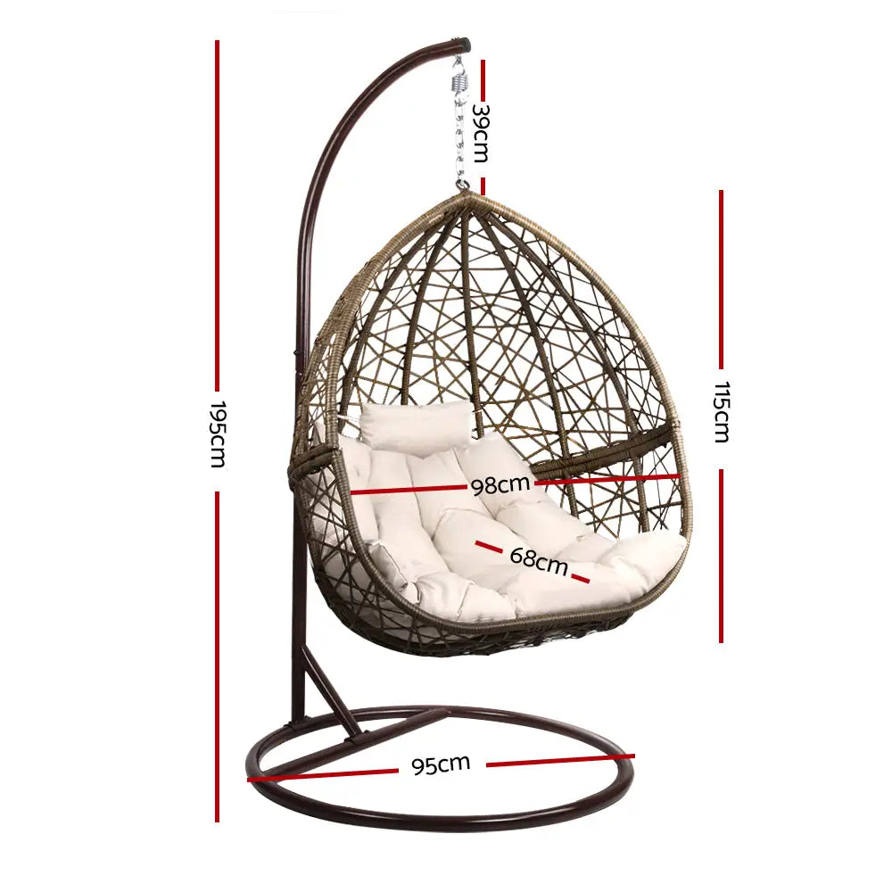 Gardeon hand-woven uv-resistant wicker swing chair with measurements