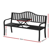 Gardeon multifunctional garden bench with table on black steel foldable design