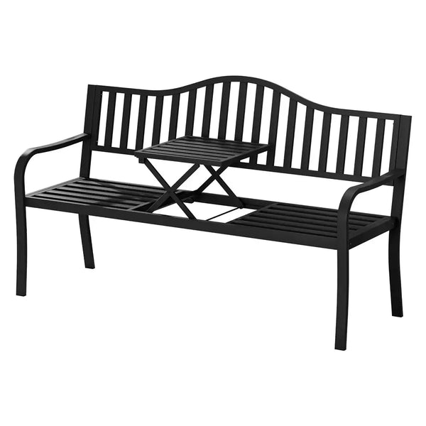 Gardeon outdoor garden bench loveseat steel foldable table - black - multifunctional garden bench with black seat