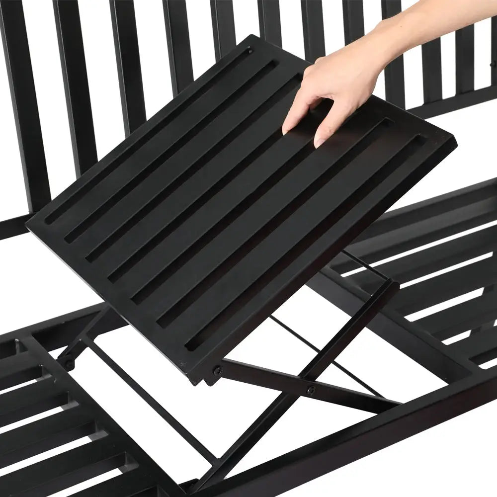 Gardeon outdoor garden bench loveseat steel foldable table - black 4