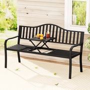 Gardeon outdoor garden bench loveseat steel foldable table - black 6