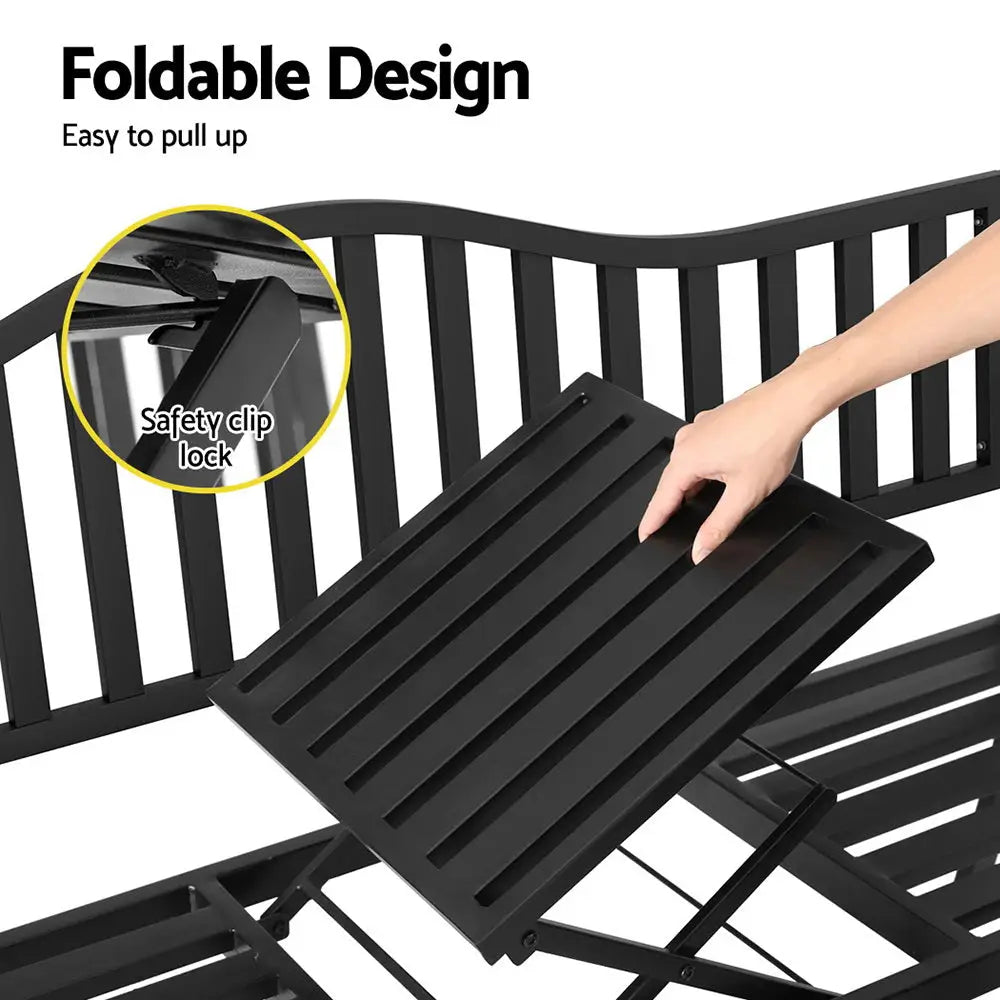 Gardeon outdoor garden bench loveseat steel foldable table - black 7