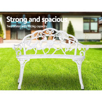 Gardeon outdoor garden bench seat 100cm cast aluminium vintage - white bench with strong and fabulous words displayed
