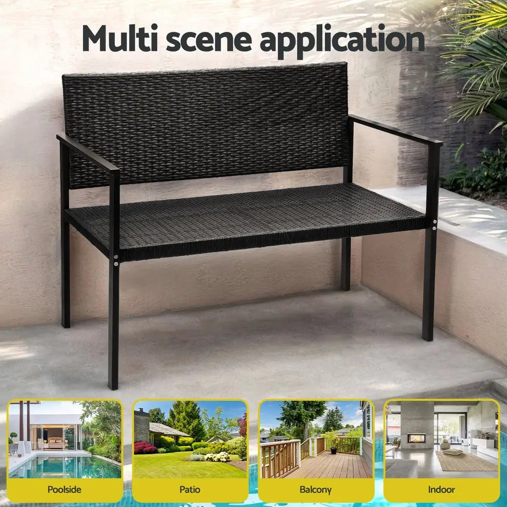 Gardeon 2-seater garden bench seat with rattan back and seat