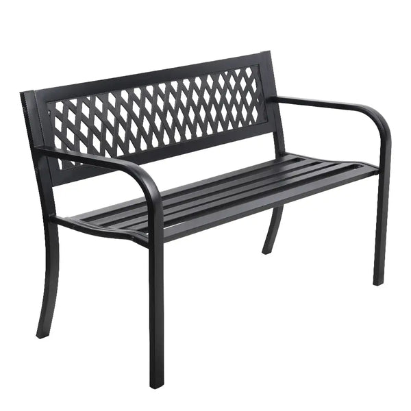 Gardeon black garden bench with lattice pattern for 2 seaters
