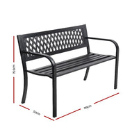 Gardeon outdoor garden bench seat steel 2 seater - black, with seat measurements