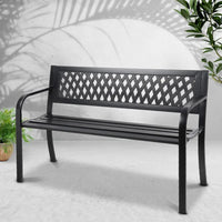 Garden bench with potted plant in background - gardeon outdoor garden bench seat steel 2 seater - black