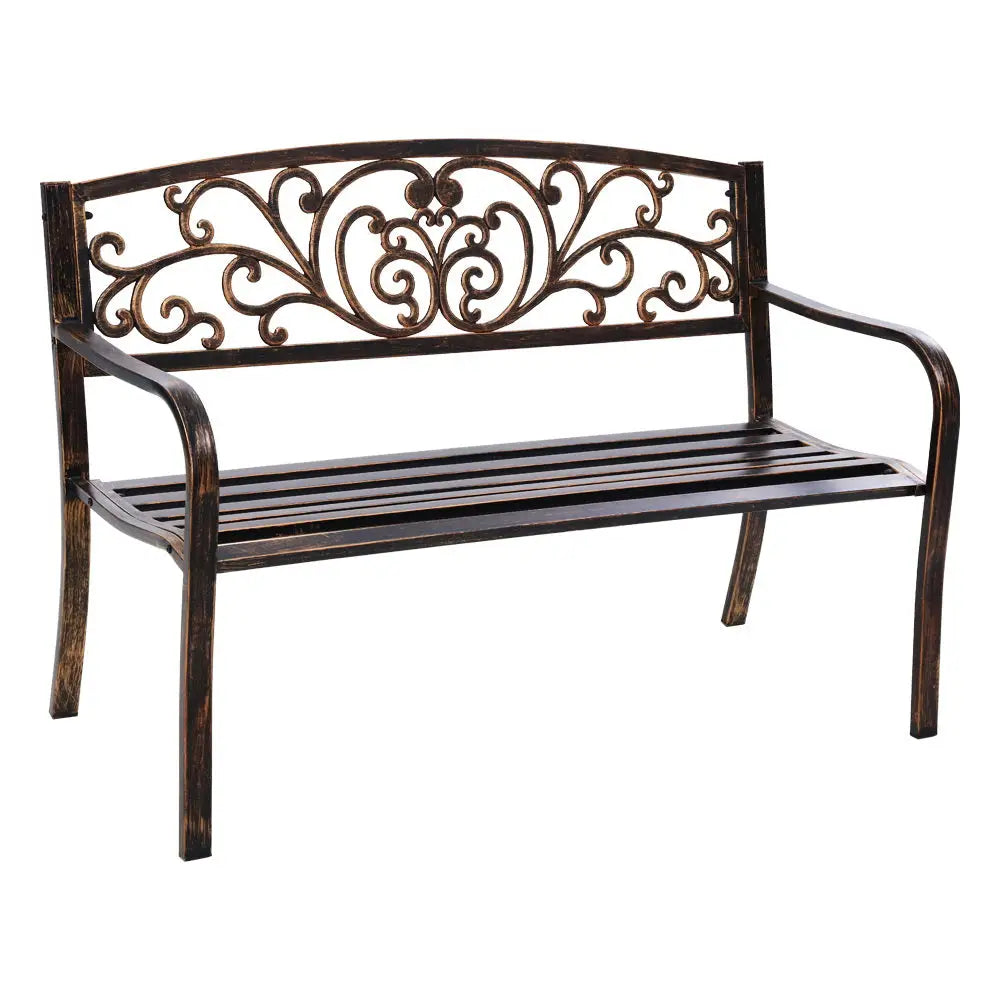 Gardeon outdoor garden bench seat steel 3 seater - wooden bench with metal arms and backrest